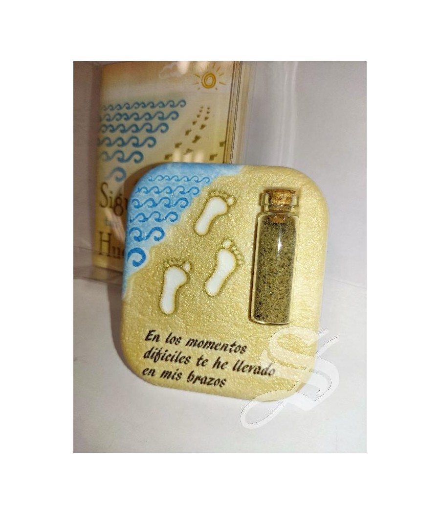 IMAN DE LAS HUELLAS EN POLIMERO CON ARENA 7,5 X 6,5 CM