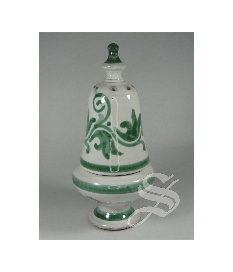 INCENSARIO CAMPANA ESMALTADO VERDE 20 CM.