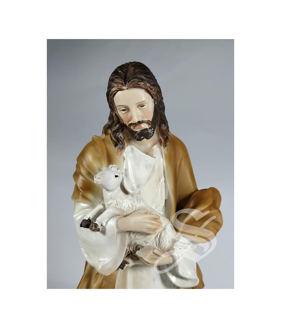 JESUS BUEN PASTOR 20 CM. MANTO MARRON