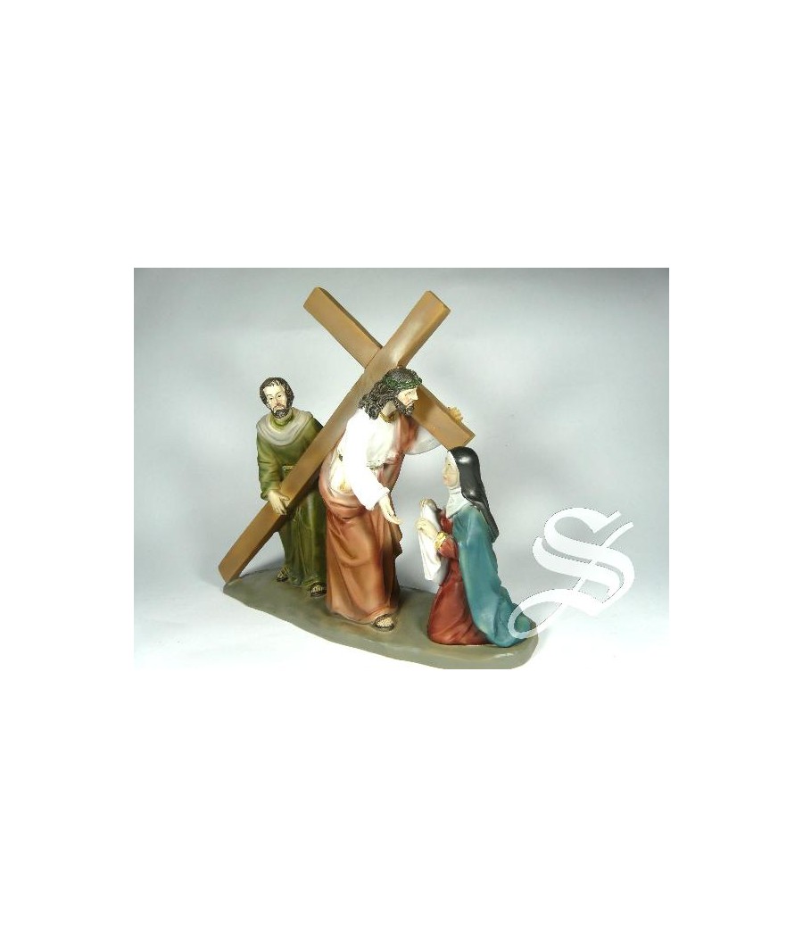 JESUS CON SAMARITANO Y LA VERONICA 17,5 CM. 3 FIGURAS RESINA