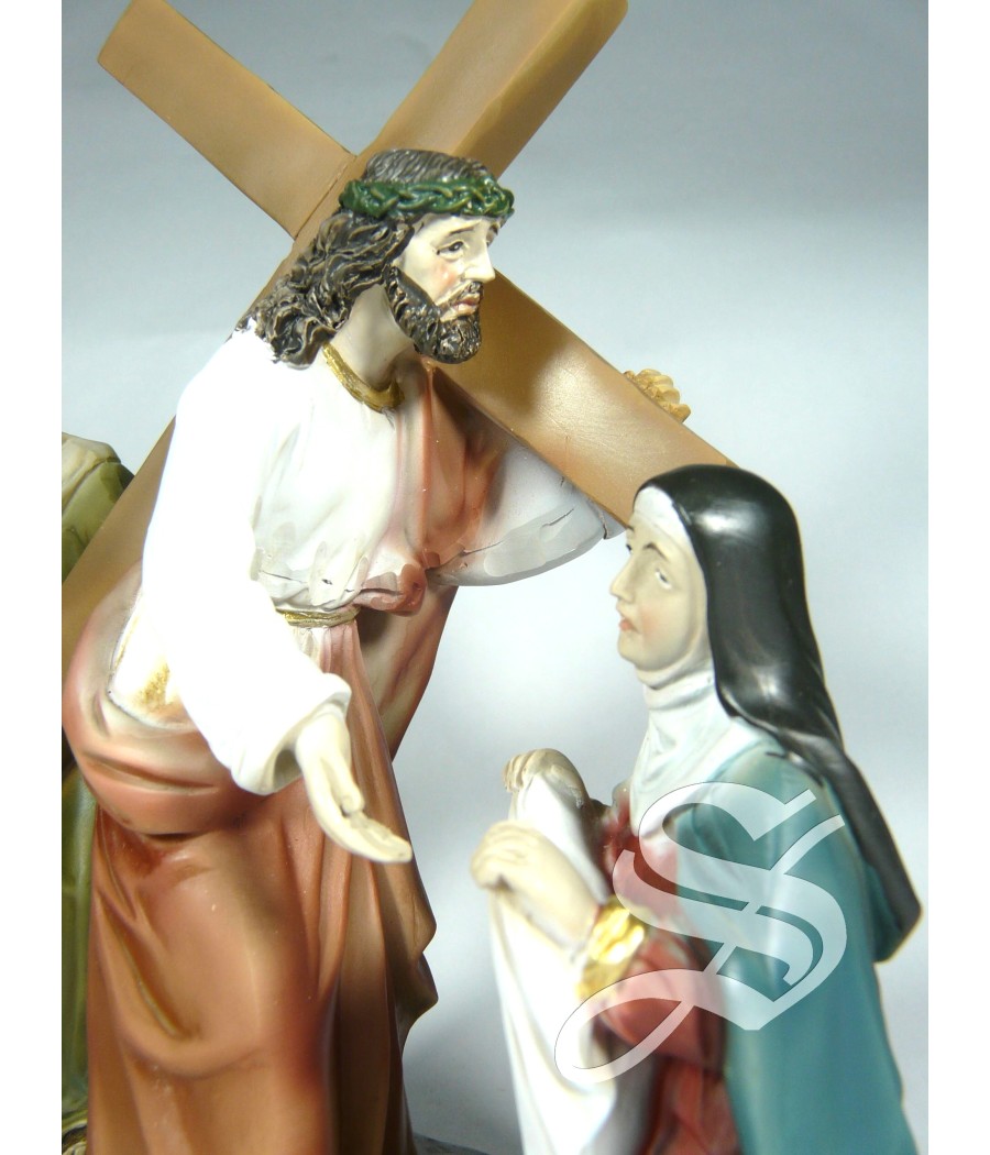 JESUS CON SAMARITANO Y LA VERONICA 17,5 CM. 3 FIGURAS RESINA