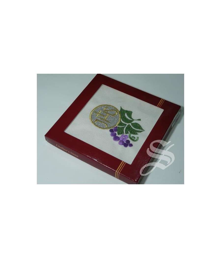 JUEGO ALTAR LINO FORMA, JHS, UVAS. PALIA PURIFICADOR CORPORAL Y MANUTERGIO