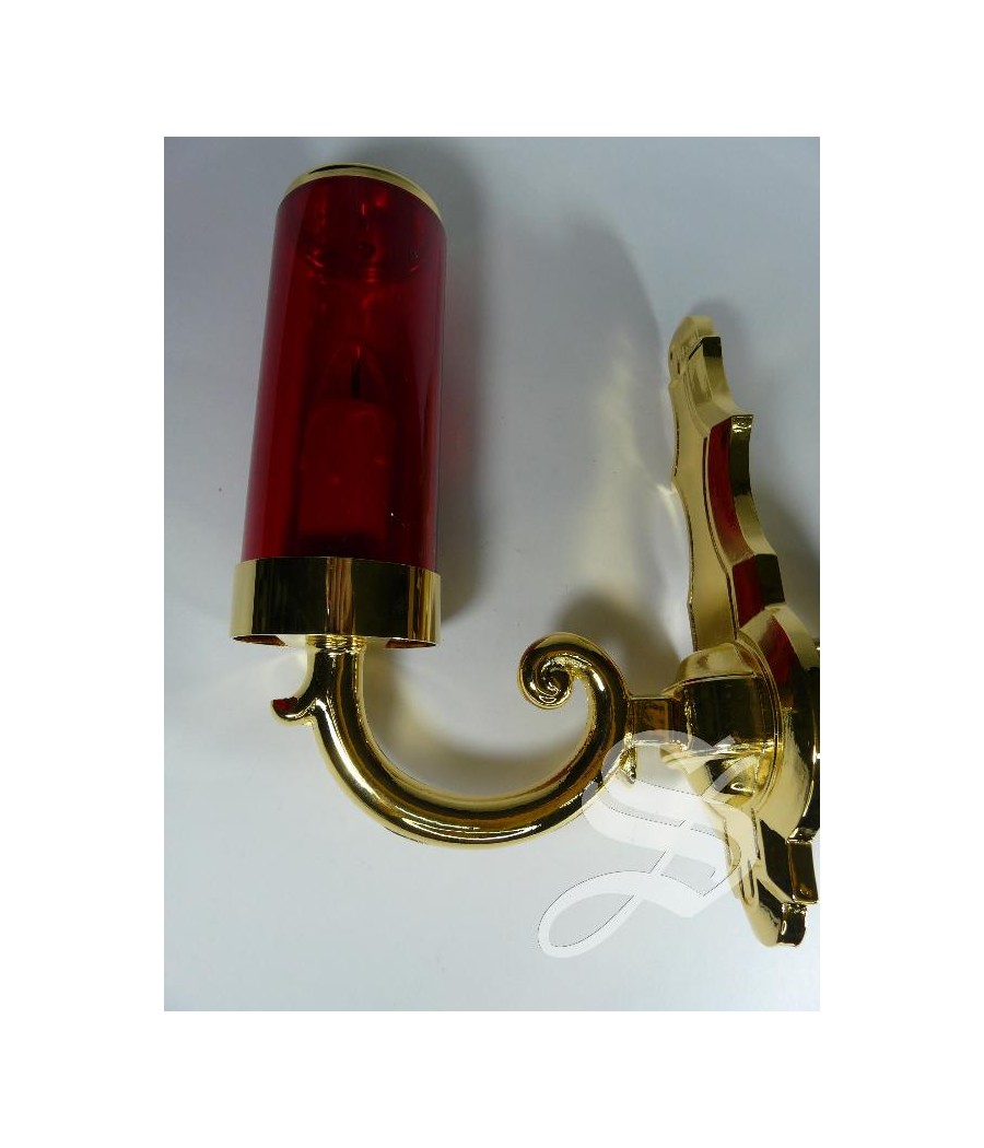 LAMPARA SANTISIMO CON SOPORTE PARA PARED CRISTAL ROJO - ALTO 23 CM., PROFUNDO 16 CM.