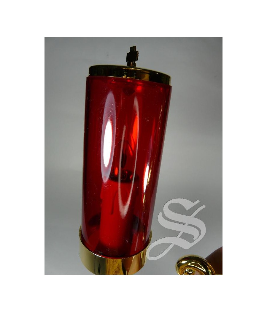 LAMPARA SANTISIMO CON SOPORTE PARA PARED CRISTAL ROJO - ALTO 23 CM., PROFUNDO 16 CM.