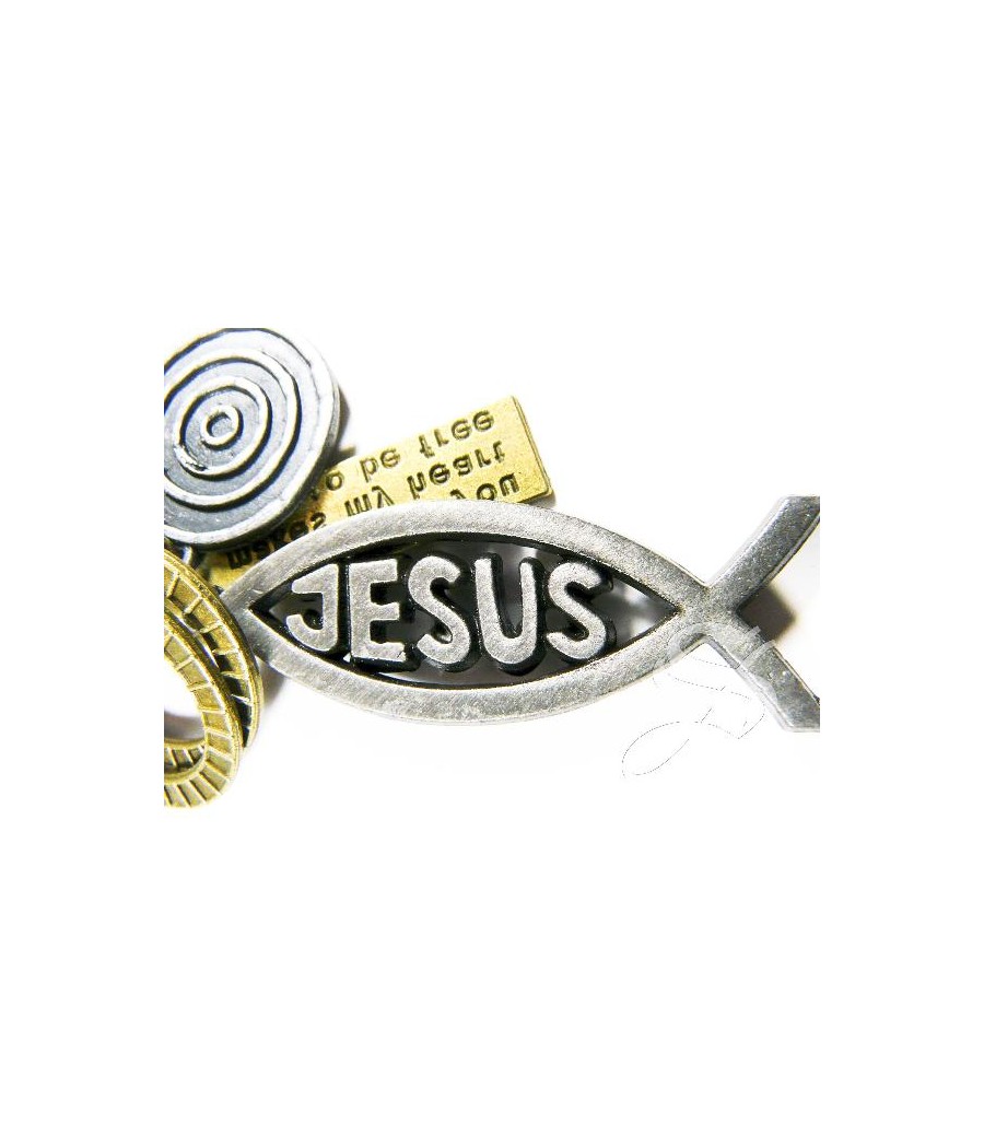 LLAVERO CUERO CON PEZ JESUS 11 CM. COMUNION