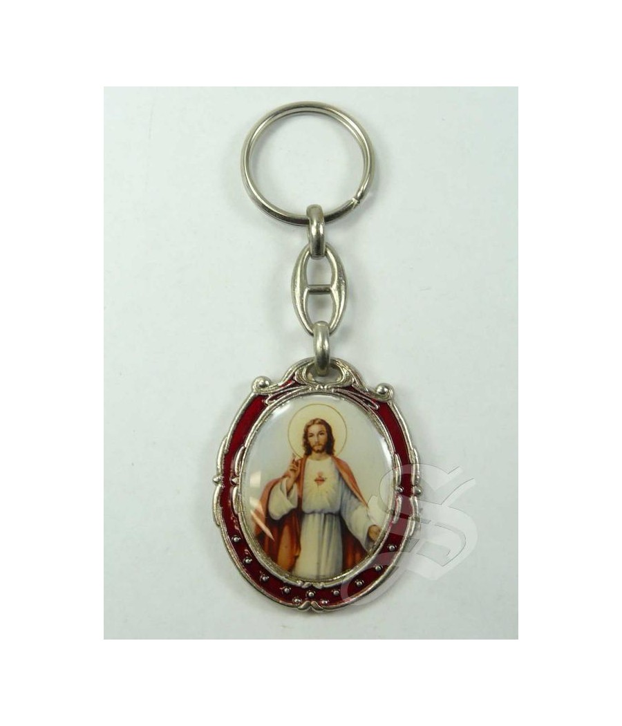 LLAVERO VIRGEN PRADO RECTANGULAR  GOMA ROSA