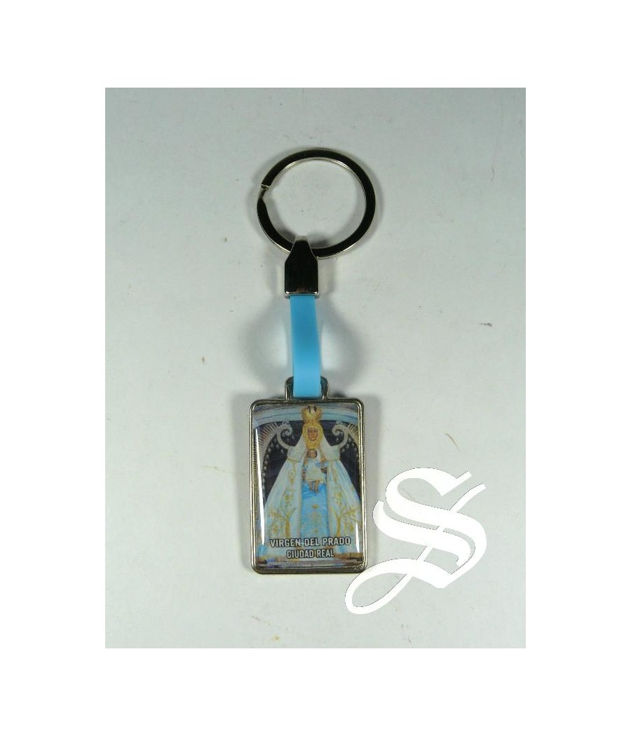 LLAVERO VIRGEN PRADO RECTANGULAR GOMA AZUL   ( CASVEN 6837)