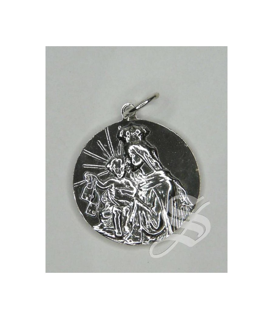 MEDALLA ESCAPULARIO VIRGEN DEL CARMEN Y CORAZON DE JESUS 22 MM. PLATA