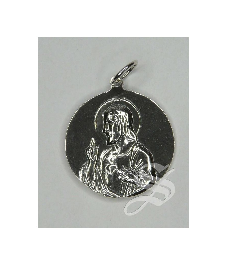 MEDALLA ESCAPULARIO VIRGEN DEL CARMEN Y CORAZON DE JESUS 22 MM. PLATA