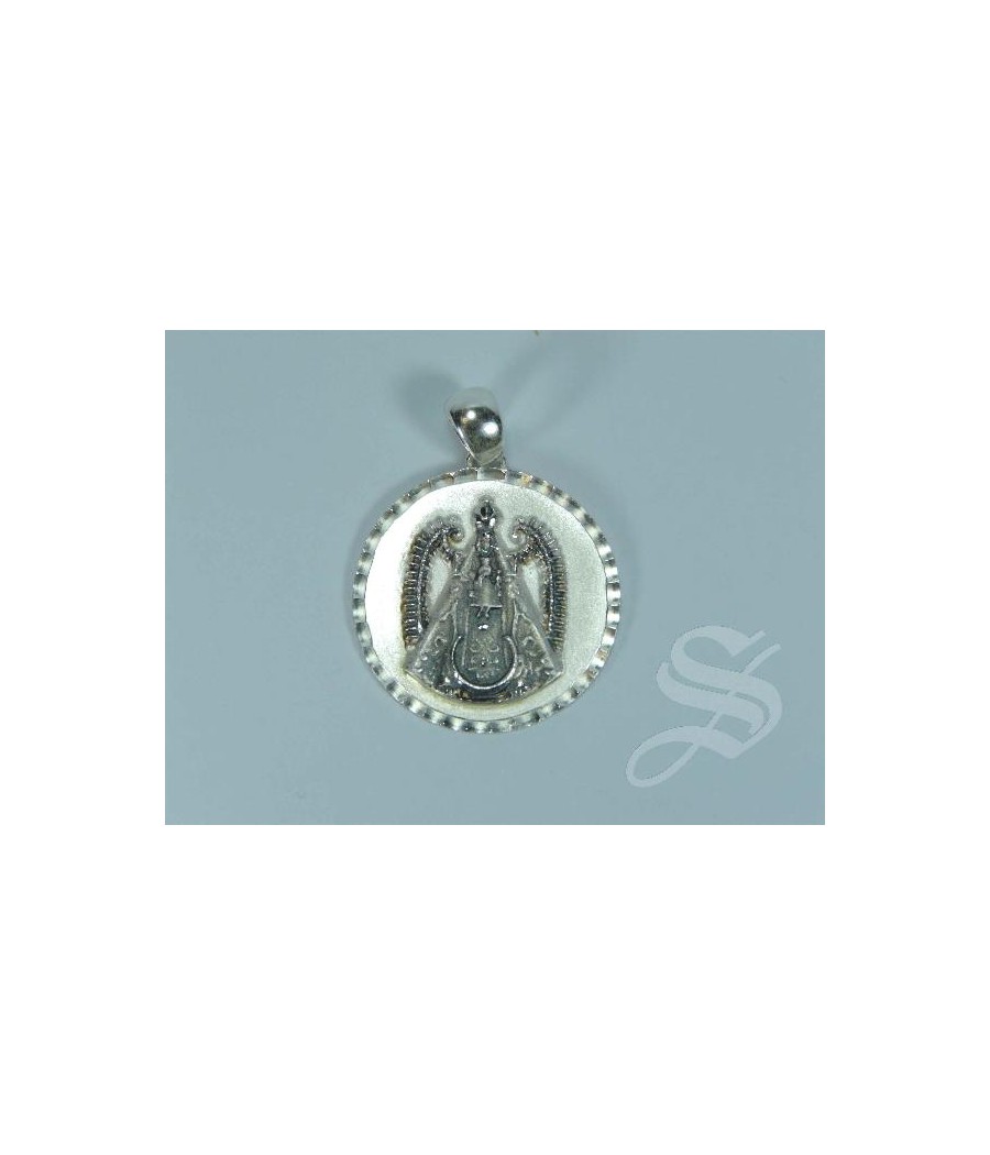 MEDALLA METAL PLATEADO REDONDA FILO TALLADO Ø 32 MM. VIRGEN DEL PRADO