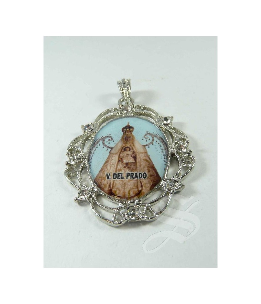 MEDALLA NIQUEL VIRGEN DEL PRADO CALADA PIEDRAS FOTO