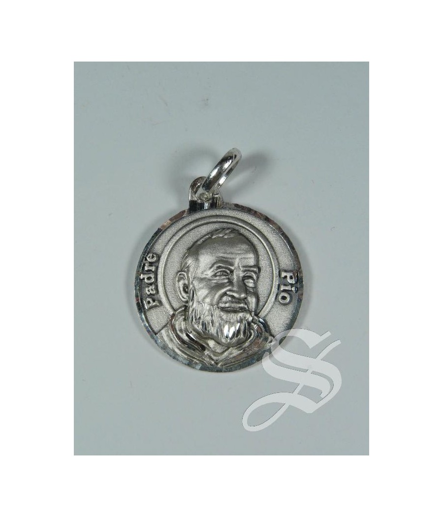 MEDALLA PADRE PIO 23 MM PLATA TALLADA