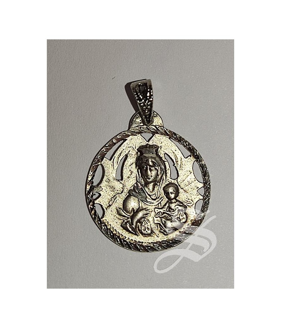 MEDALLA VIRGEN DEL CARMEN ESCAPULARIO PLATA 20 MM CALADA