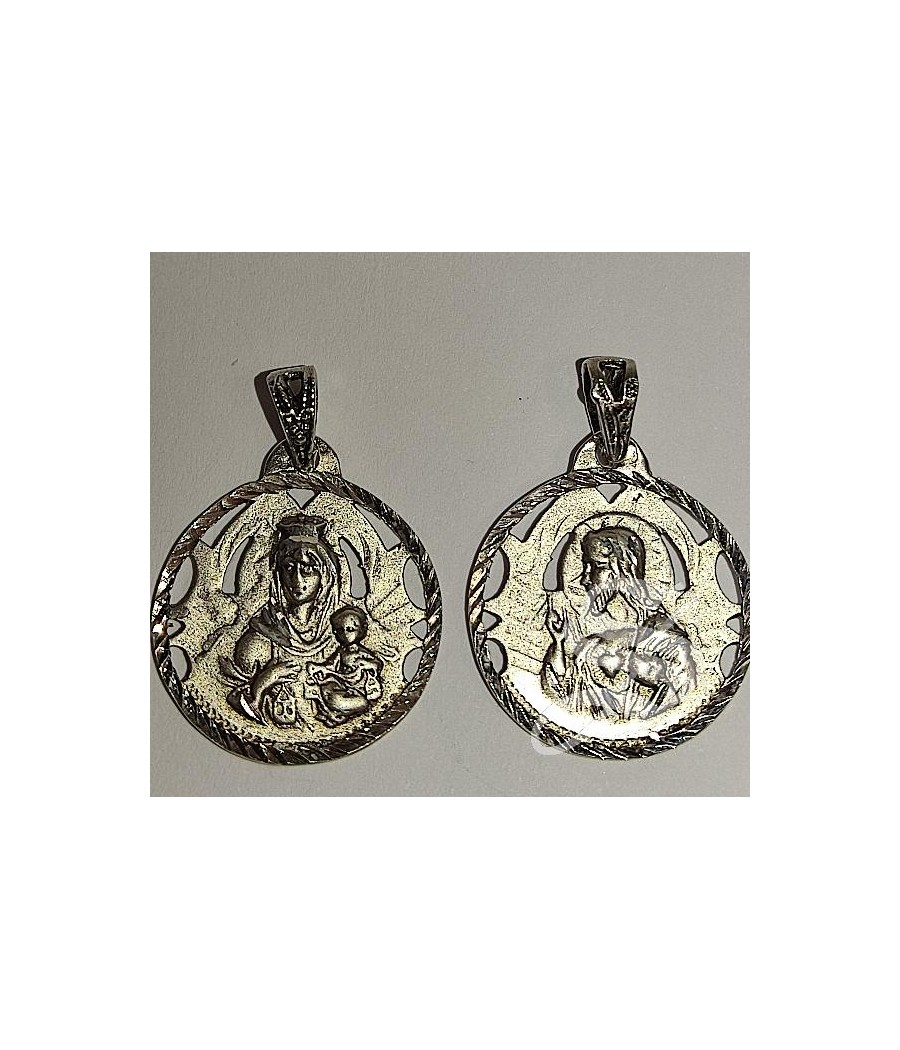 MEDALLA VIRGEN DEL CARMEN ESCAPULARIO PLATA 20 MM CALADA