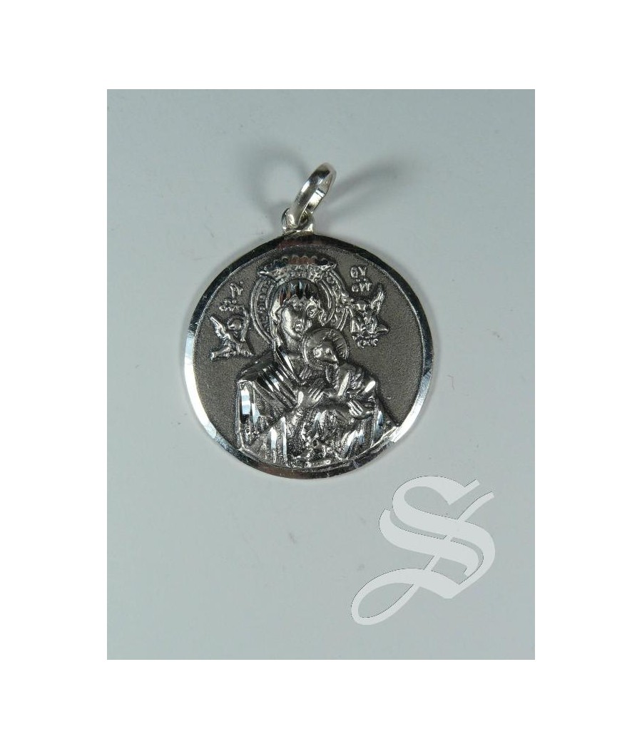 MEDALLA VIRGEN DEL PERPETUO SOCORRO 28 MM. PLATA TALLADA