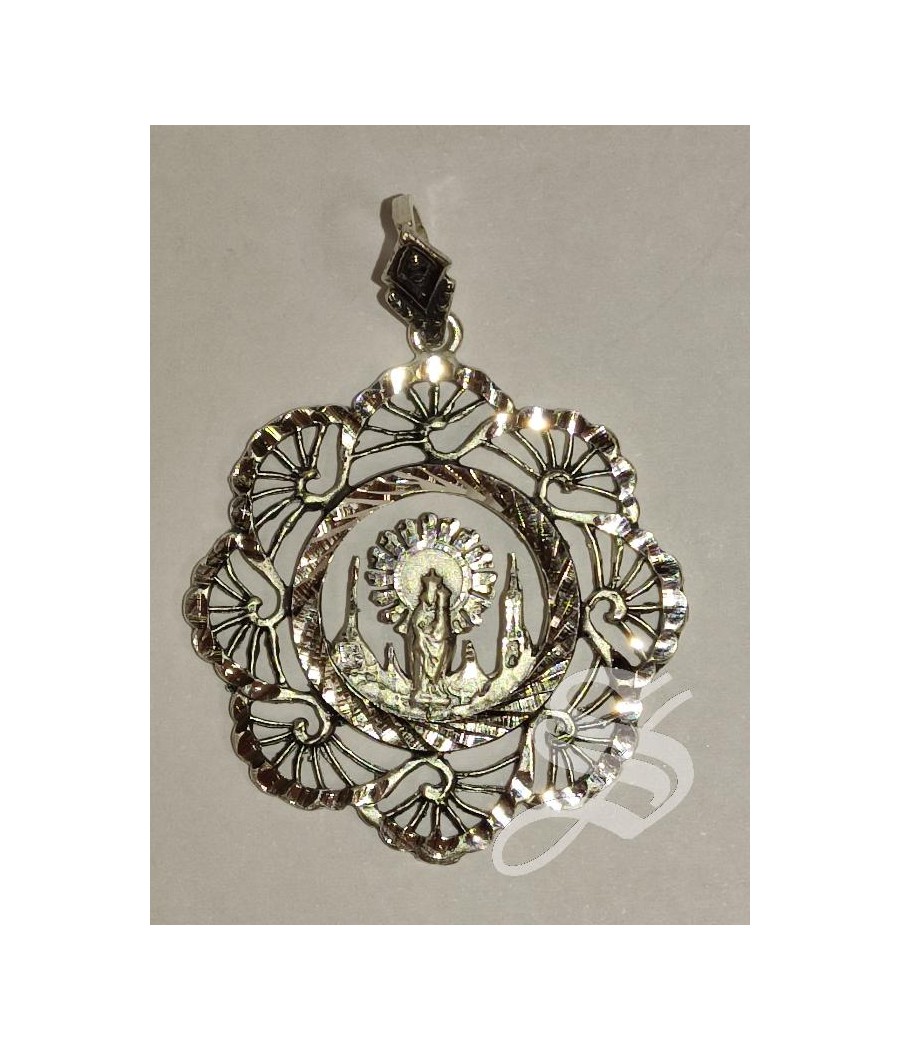 MEDALLA VIRGEN DEL PILAR PLATA CALADA ONDAS 35 MM-