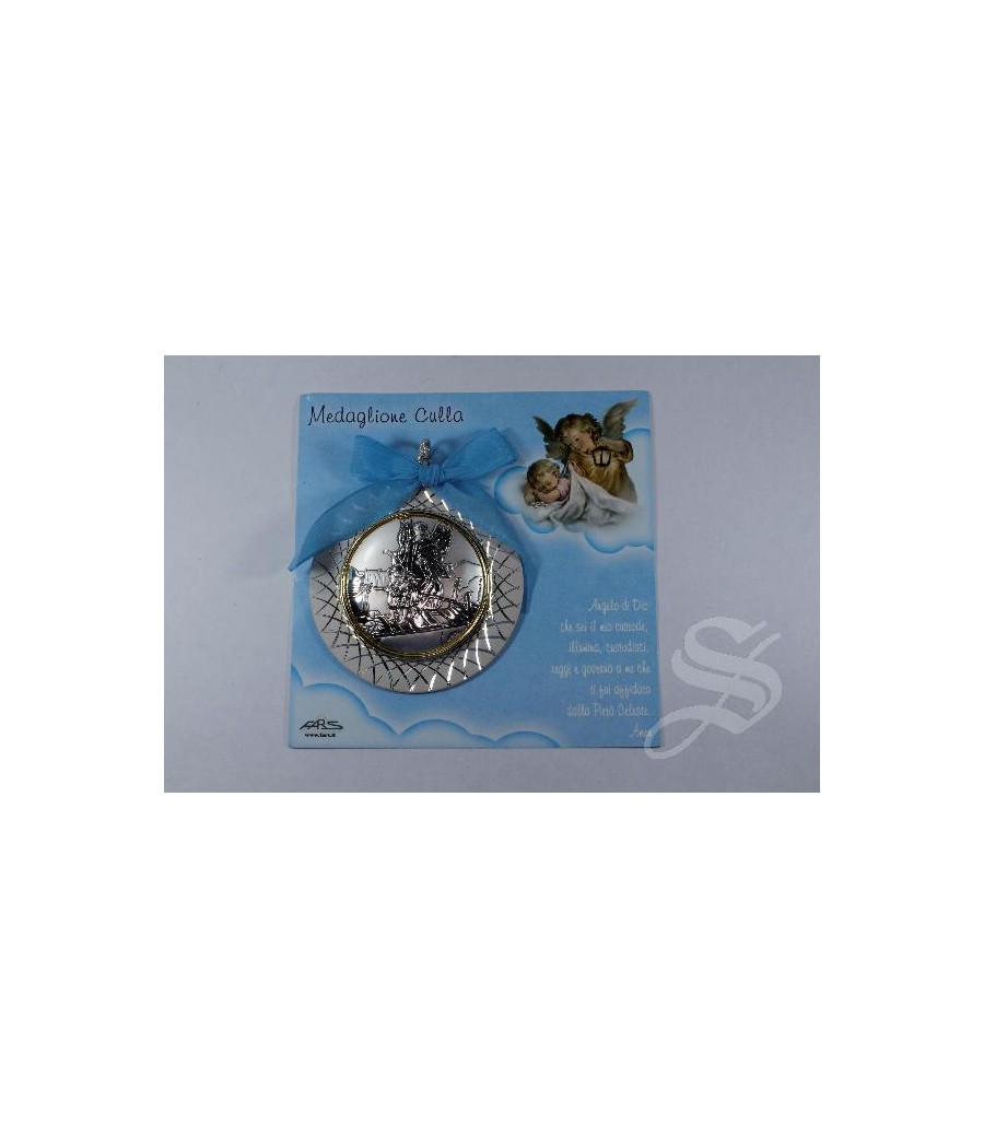 MEDALLON CUNA ALUMINIO ANGEL CHAPA PLATA AZUL