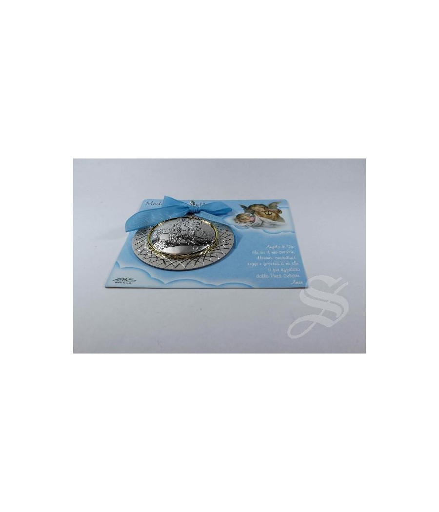 MEDALLON CUNA ALUMINIO ANGEL CHAPA PLATA AZUL