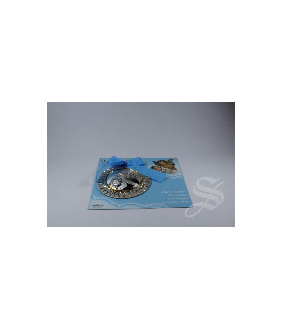 MEDALLON CUNA ALUMINIO ANGEL CHAPA PLATA AZUL