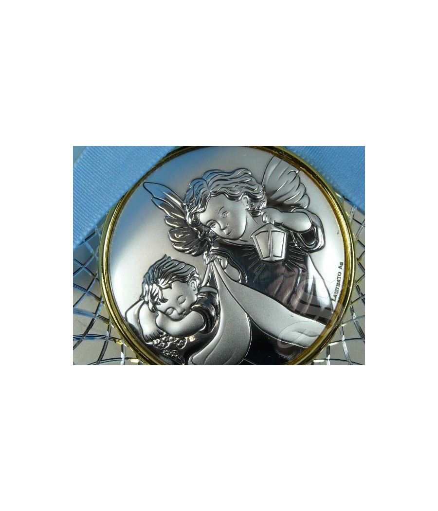 MEDALLON CUNA ALUMINIO ANGEL CHAPA PLATA AZUL