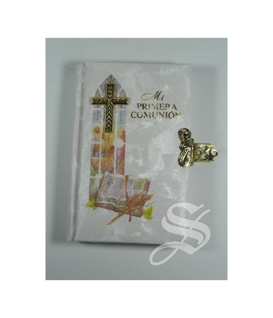 MISAL COMUNION LIBRO Y CRUZ RELIEVE. 11 X 7. TELA IMITACION NACAR