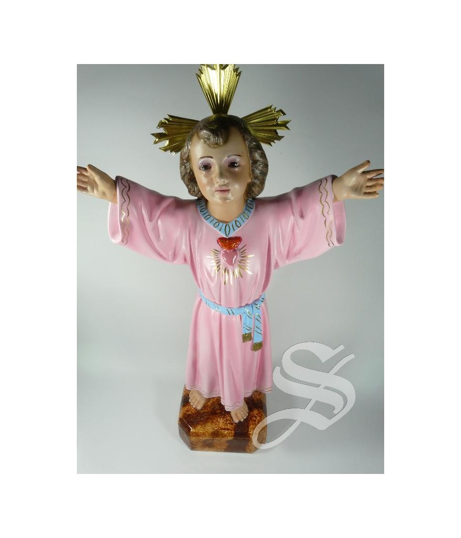 NIÑO JESUS BRAZOS EXTENDIDOS 40 CM. ROSA PASTA DE MADERA