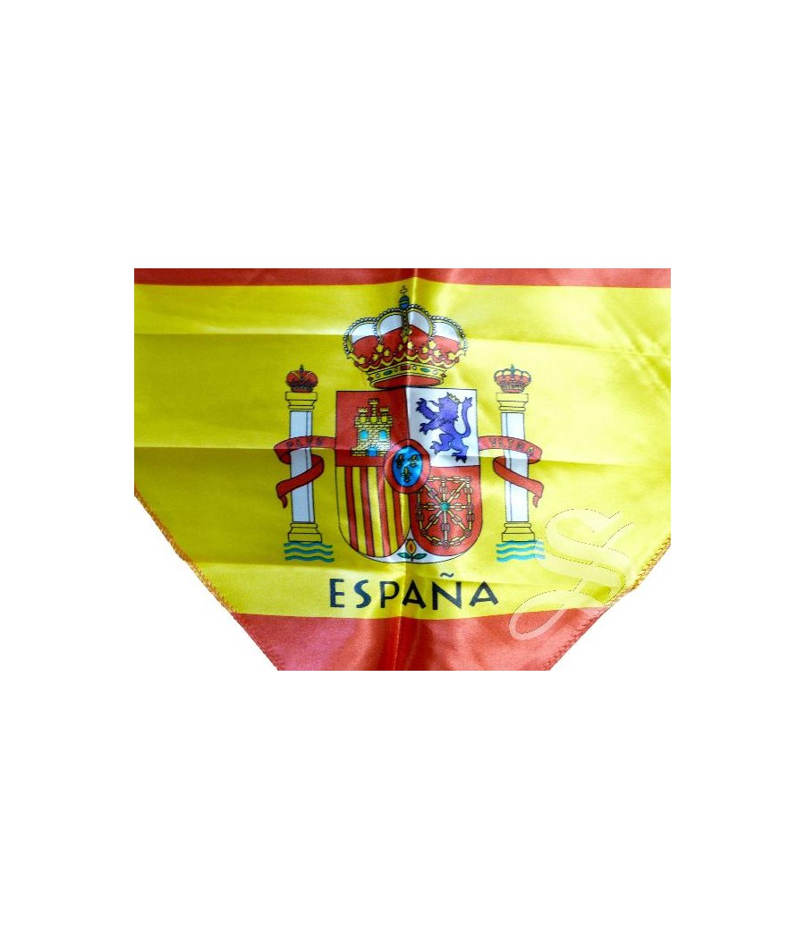 PAÑUELO BANDERA ESPAÑA CON ESCUDO PICO SATEN 80 * 45