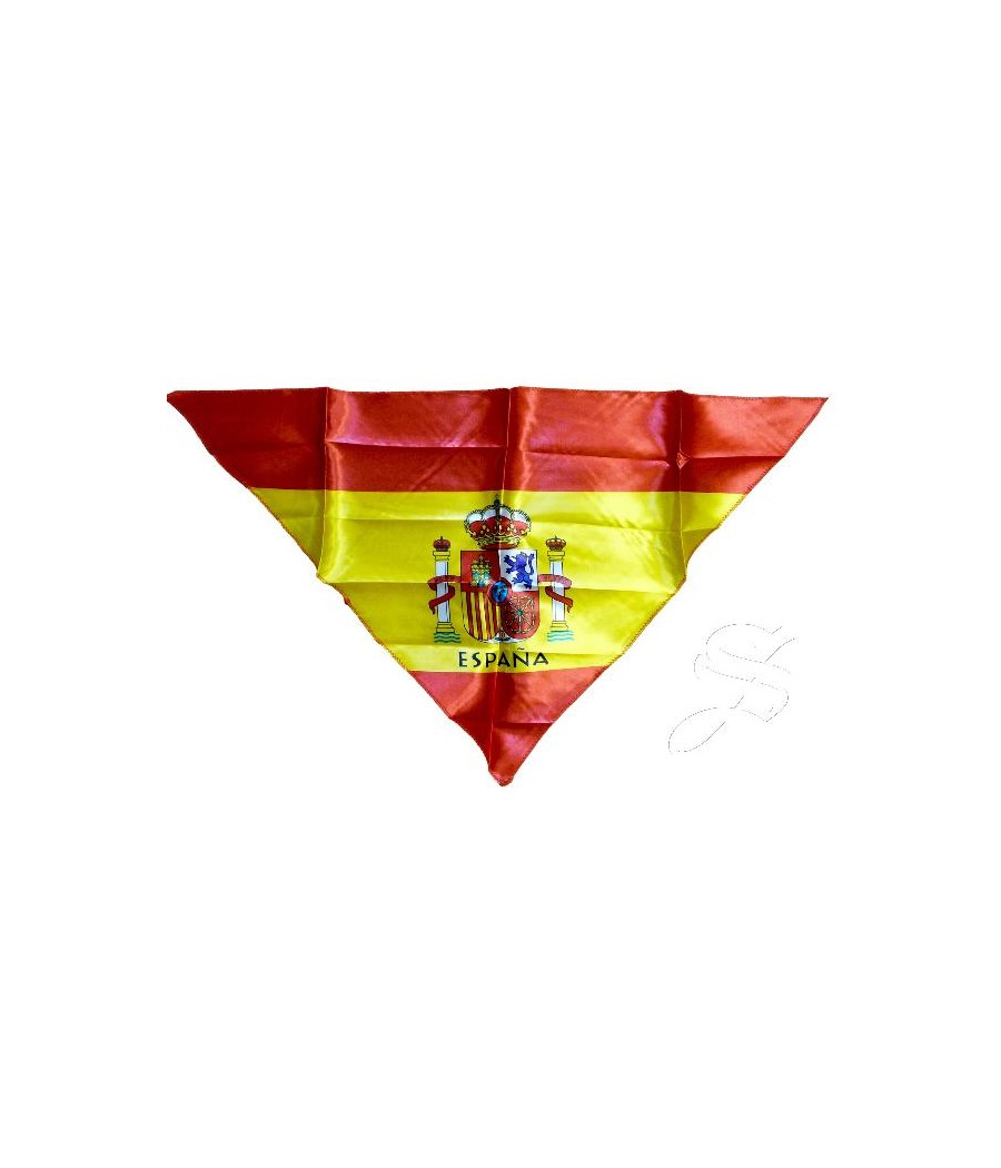 PAÑUELO BANDERA ESPAÑA CON ESCUDO PICO SATEN 80 * 45