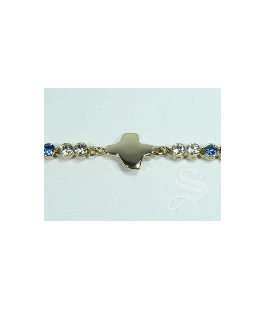 PULSERA "FE" METAL DORADO Y CRISTAL SWAROVSKI AZUL