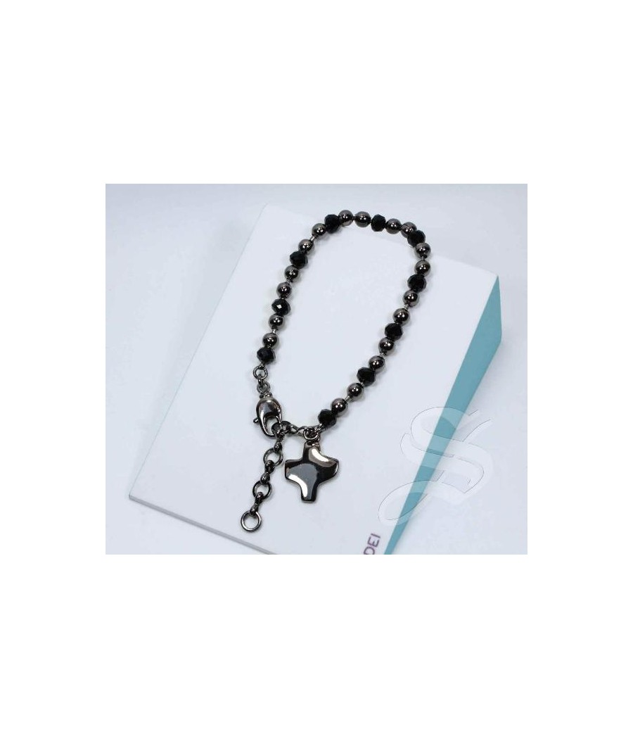 PULSERA "VIRA" CON CUENTAS EN METAL OSCURO Y VIDRIO NEGRO