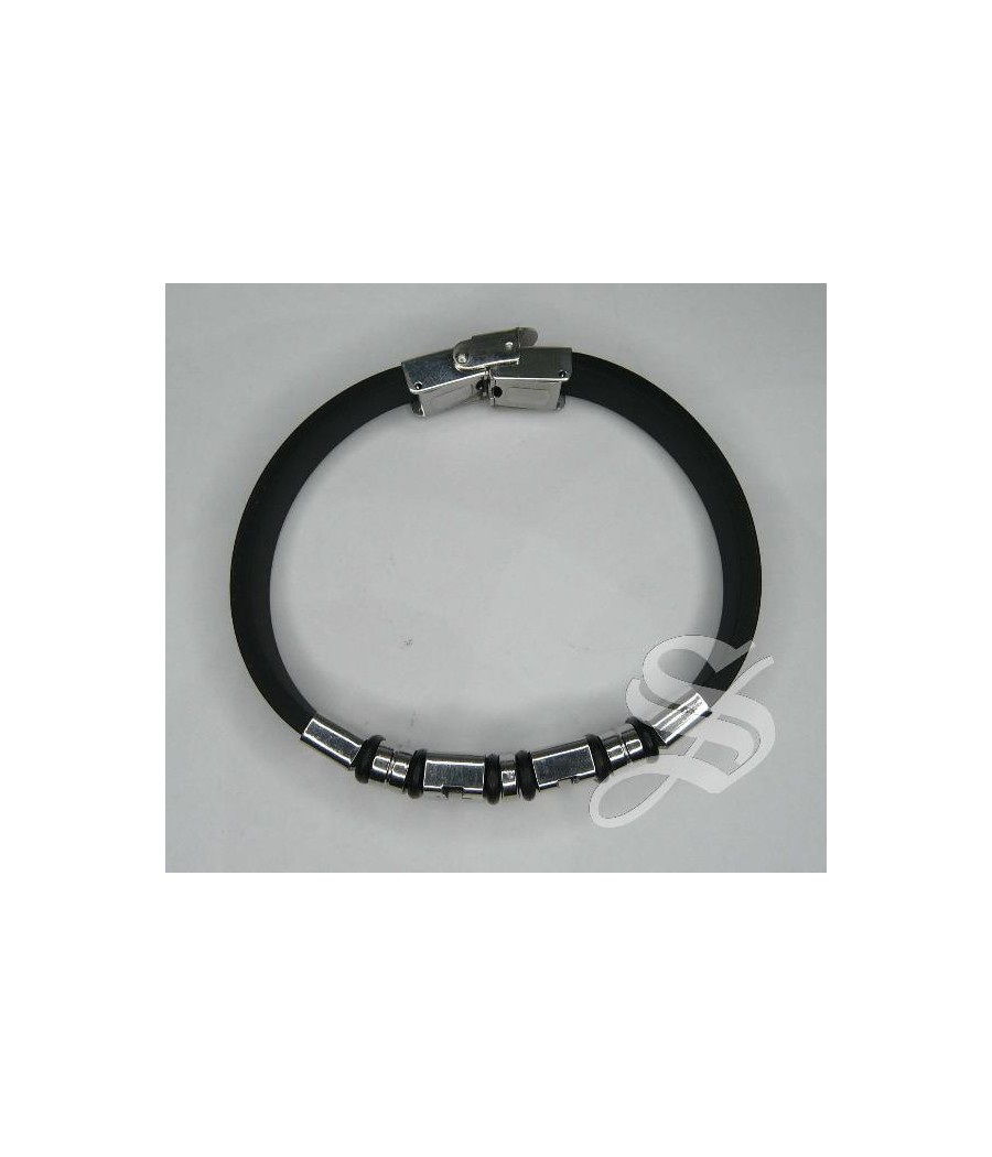 PULSERA ACERO Y CAUCHO CON DETALLES CRUCES