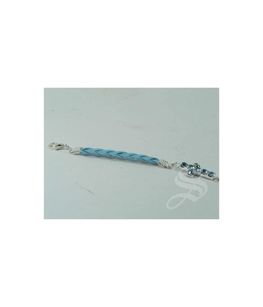 PULSERA AZUL IMIT. PIEL CRUZ PIEDRAS