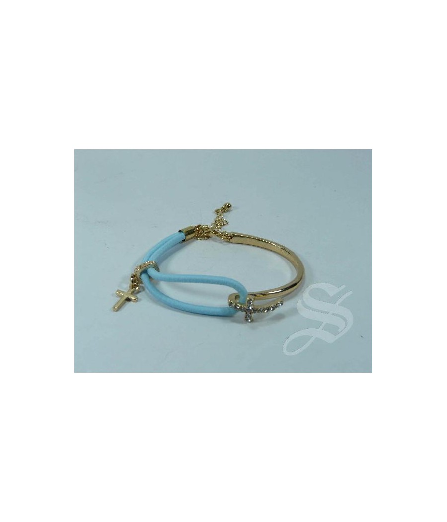 PULSERA AZUL SEMI-RIGIDA ELASTICA CON CRUZ