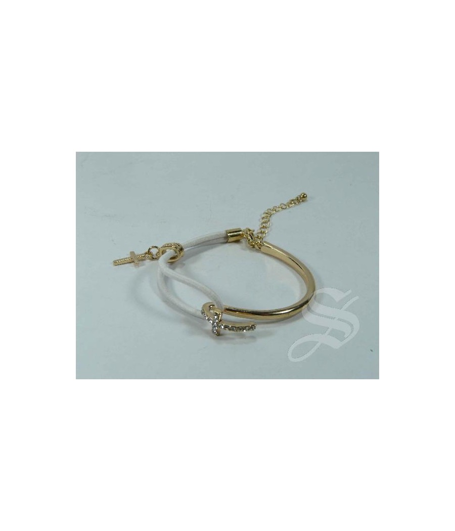 PULSERA BLANCA SEMI-RIGIDA ELASTICA CON CRUZ