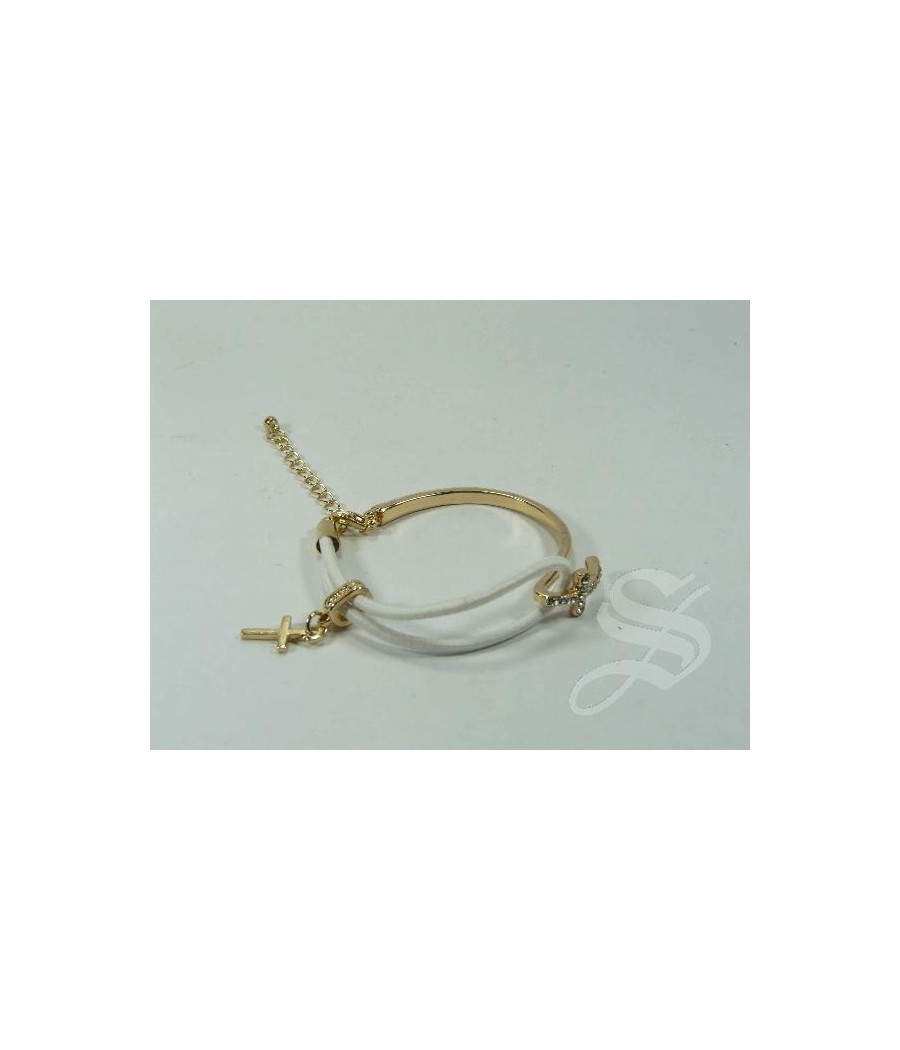 PULSERA BLANCA SEMI-RIGIDA ELASTICA CON CRUZ