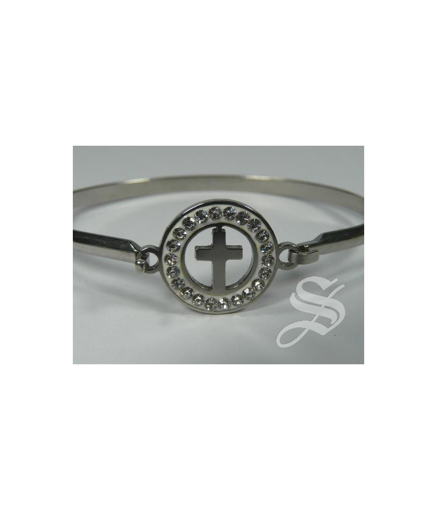 PULSERA BRAZALETE METAL MEDALLITAS Y STRASS CRUCIFIJO