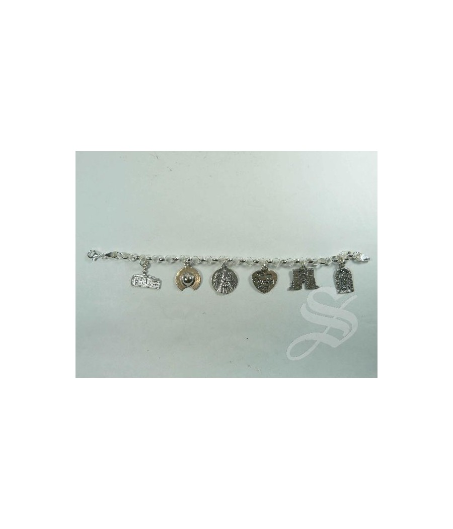 PULSERA CIUDAD REAL PLATA 6 MOTIVOS 19 CM.