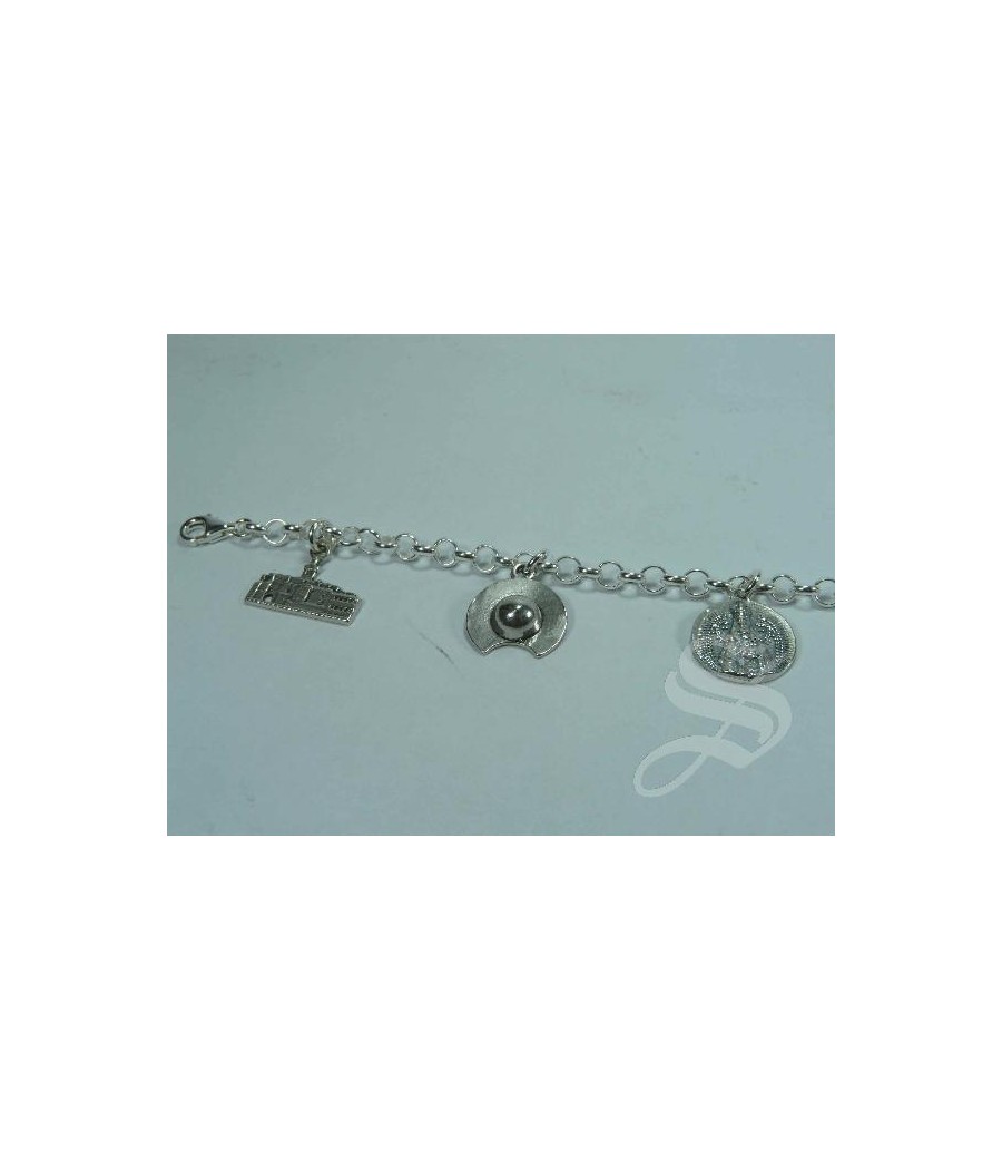 PULSERA CIUDAD REAL PLATA 6 MOTIVOS LARGO ESPECIAL 22 CM.