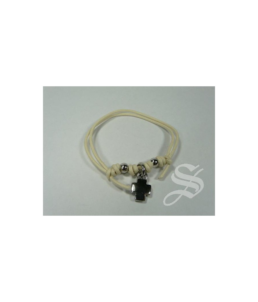 PULSERA CORDON CON CRUZ Y DETALLES PLATA 925 EN CAJA