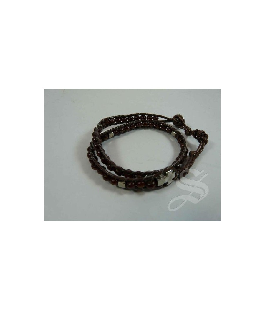 PULSERA CORDON MARRON CON BOTON AVE MARIA