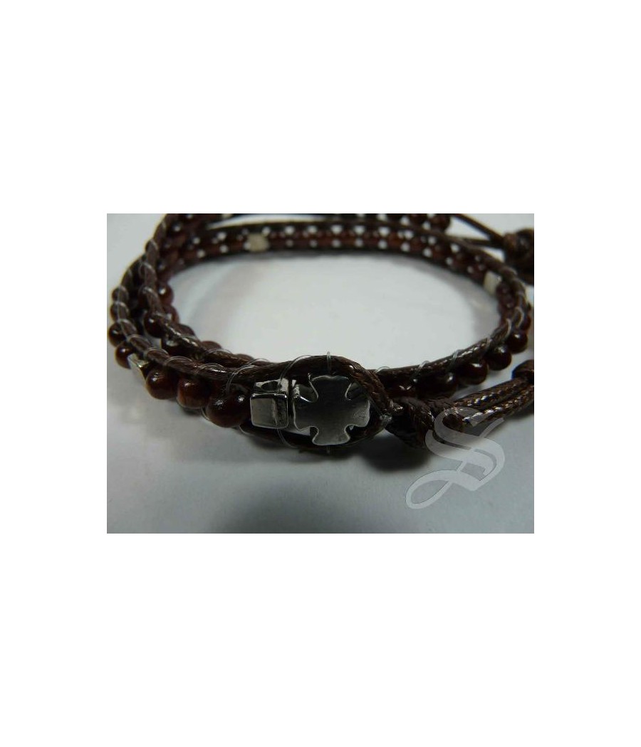 PULSERA CORDON MARRON CON BOTON AVE MARIA