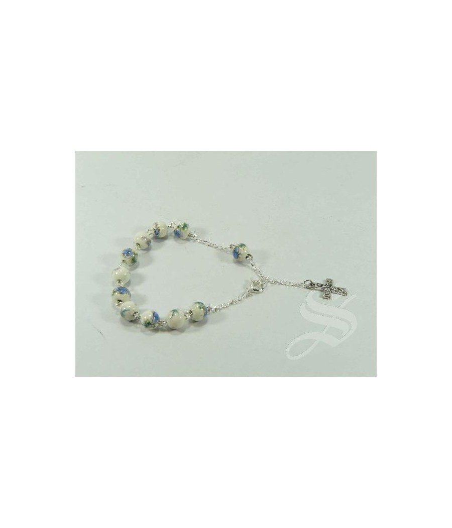 PULSERA DECENA ROSARIO  CERAMICA AZUL