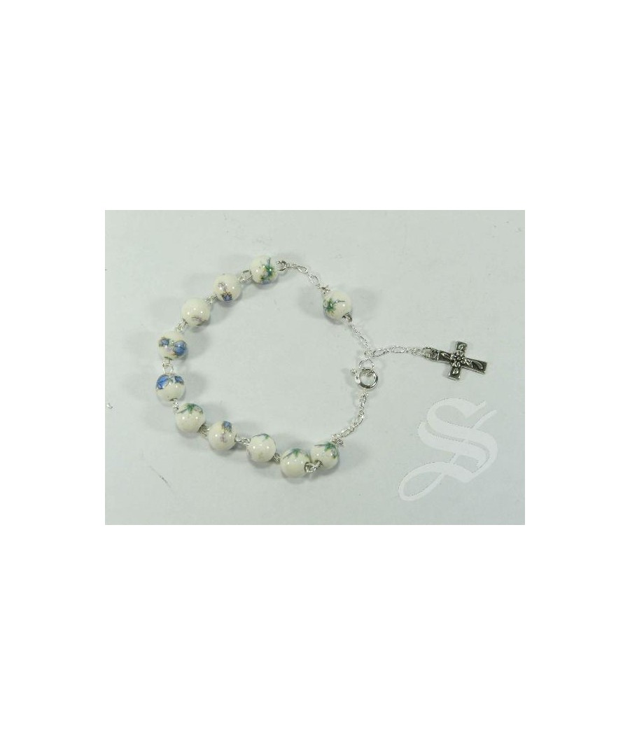 PULSERA DECENA ROSARIO  CERAMICA AZUL