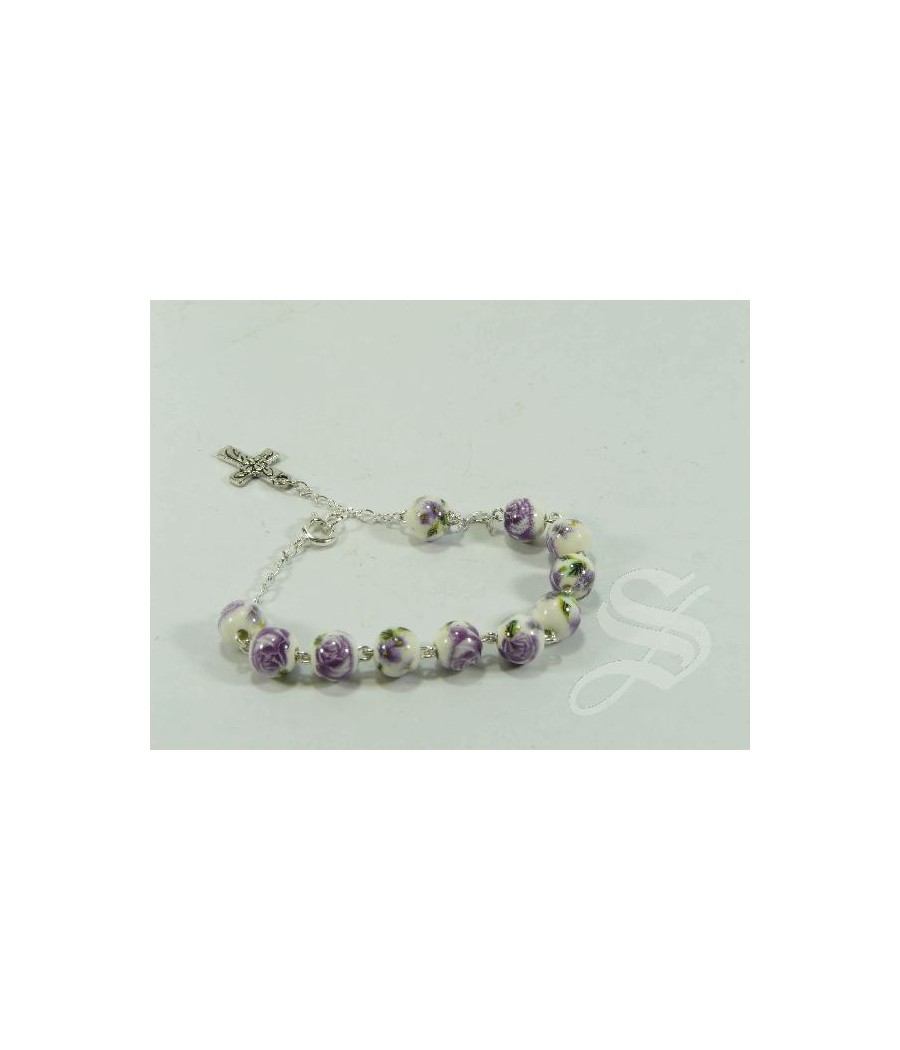 PULSERA DECENA ROSARIO CERAMICA MORADA