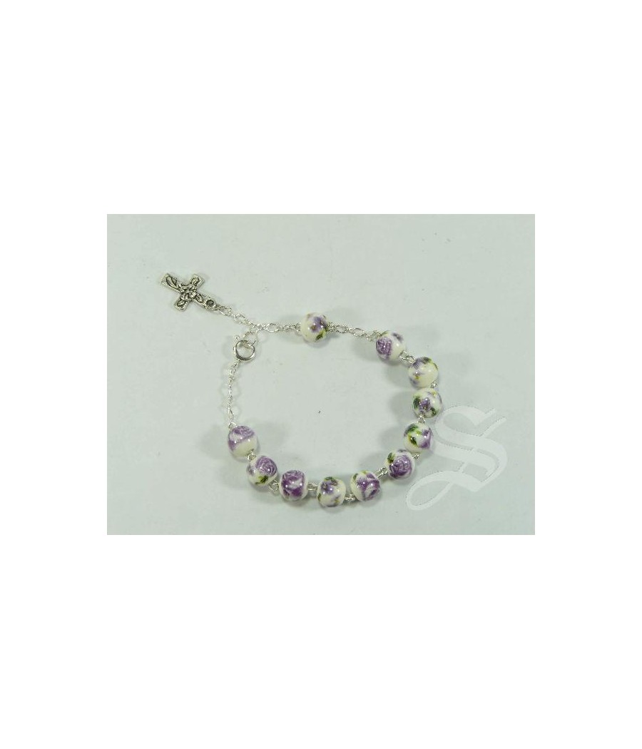 PULSERA DECENA ROSARIO CERAMICA MORADA