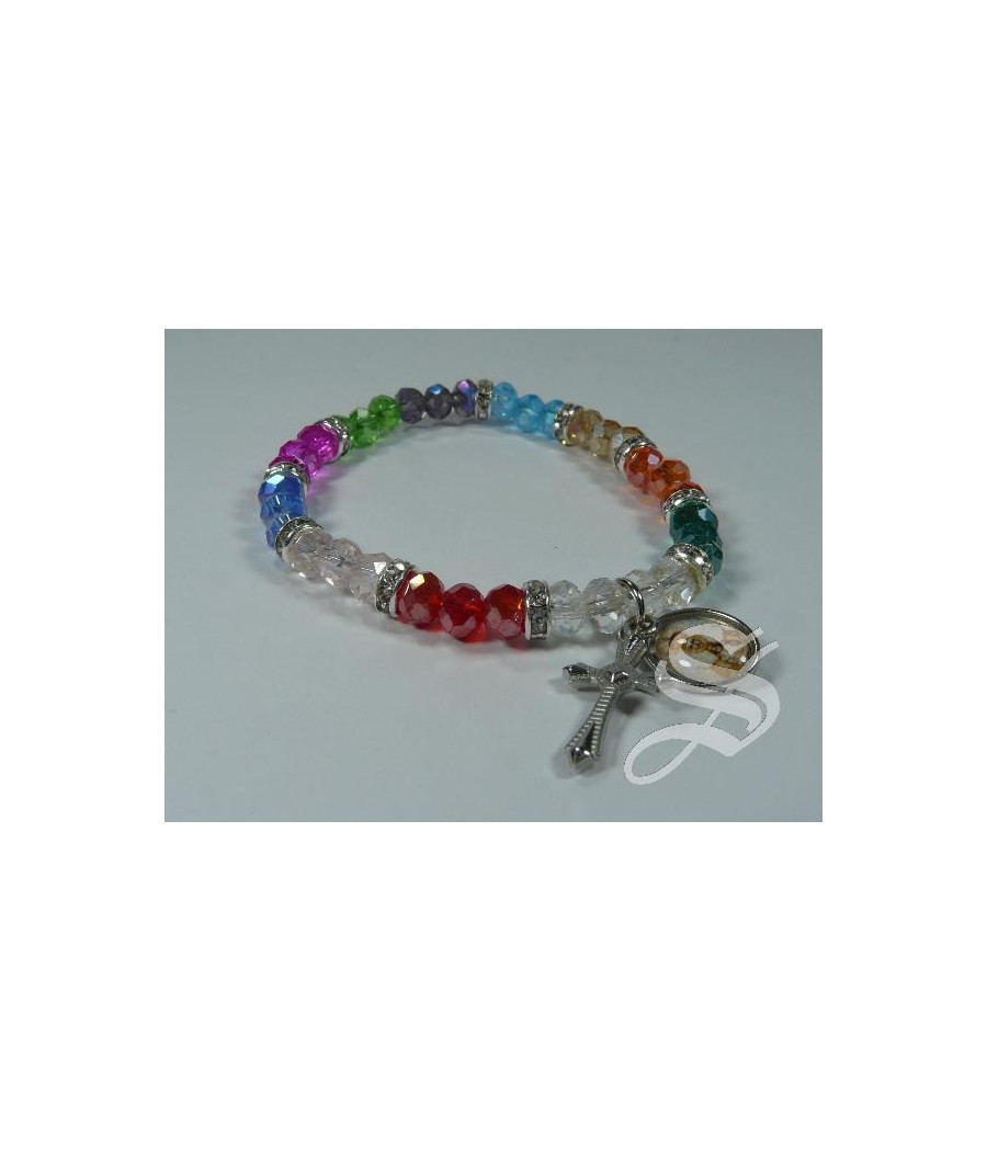 PULSERA ELASTICA EN VIDRIO COLOR Y STRASS VIRGEN DEL PRADO