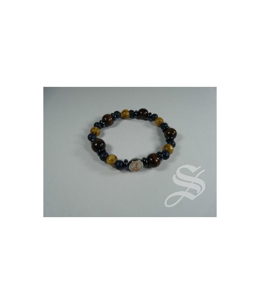 PULSERA ELASTICA MADERA Y HEMATITES VIRGEN DEL PRADO