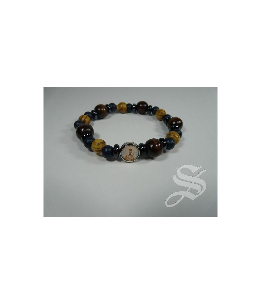 PULSERA ELASTICA MADERA Y HEMATITES VIRGEN DEL PRADO