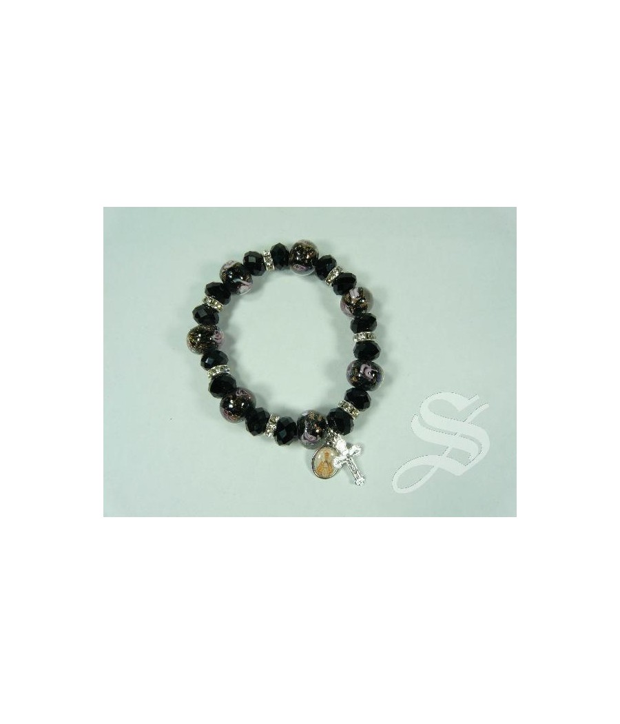 PULSERA ELASTICA MURANO NEGRO VIRGEN EL PRADO 10 MM