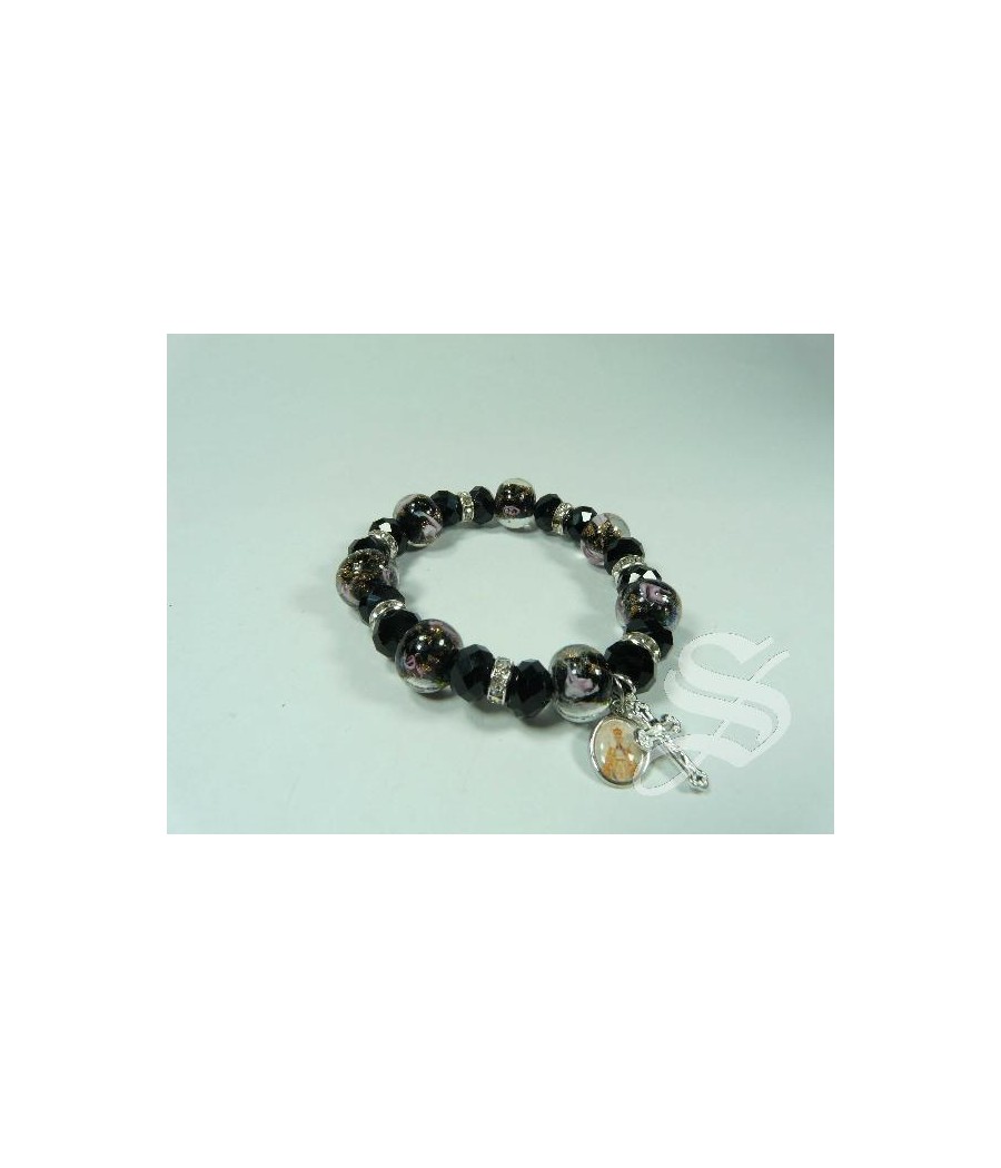 PULSERA ELASTICA MURANO NEGRO VIRGEN EL PRADO 10 MM